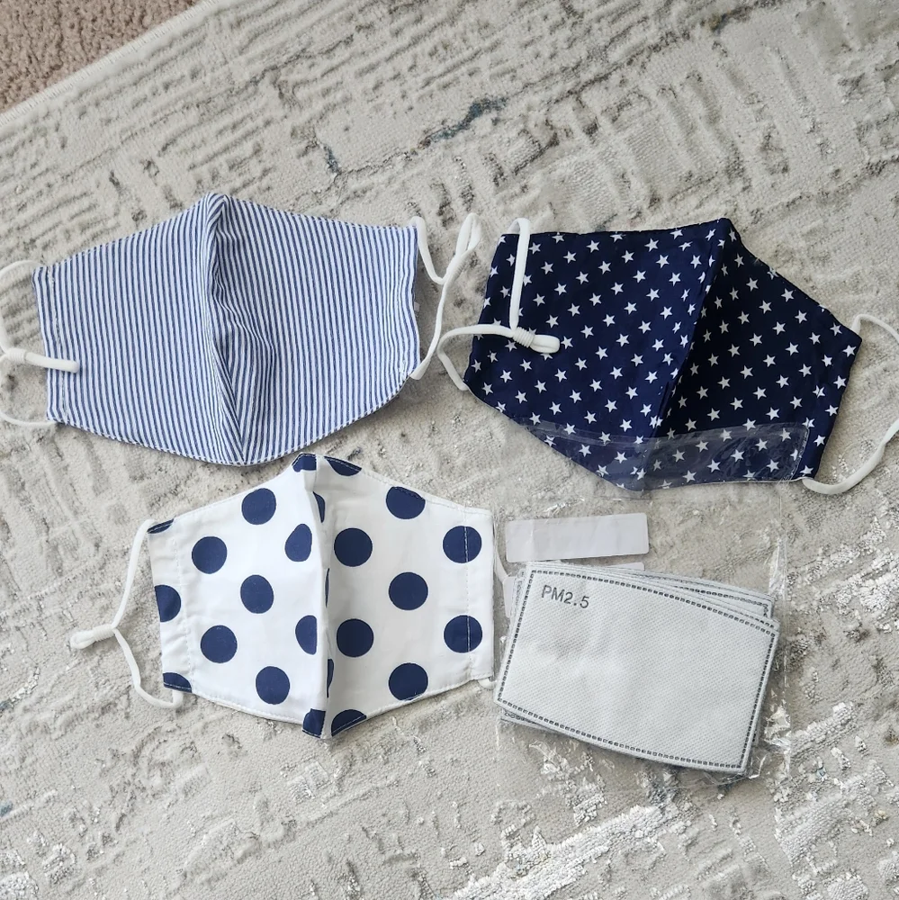Kids Navy and White Patterned Face Masks